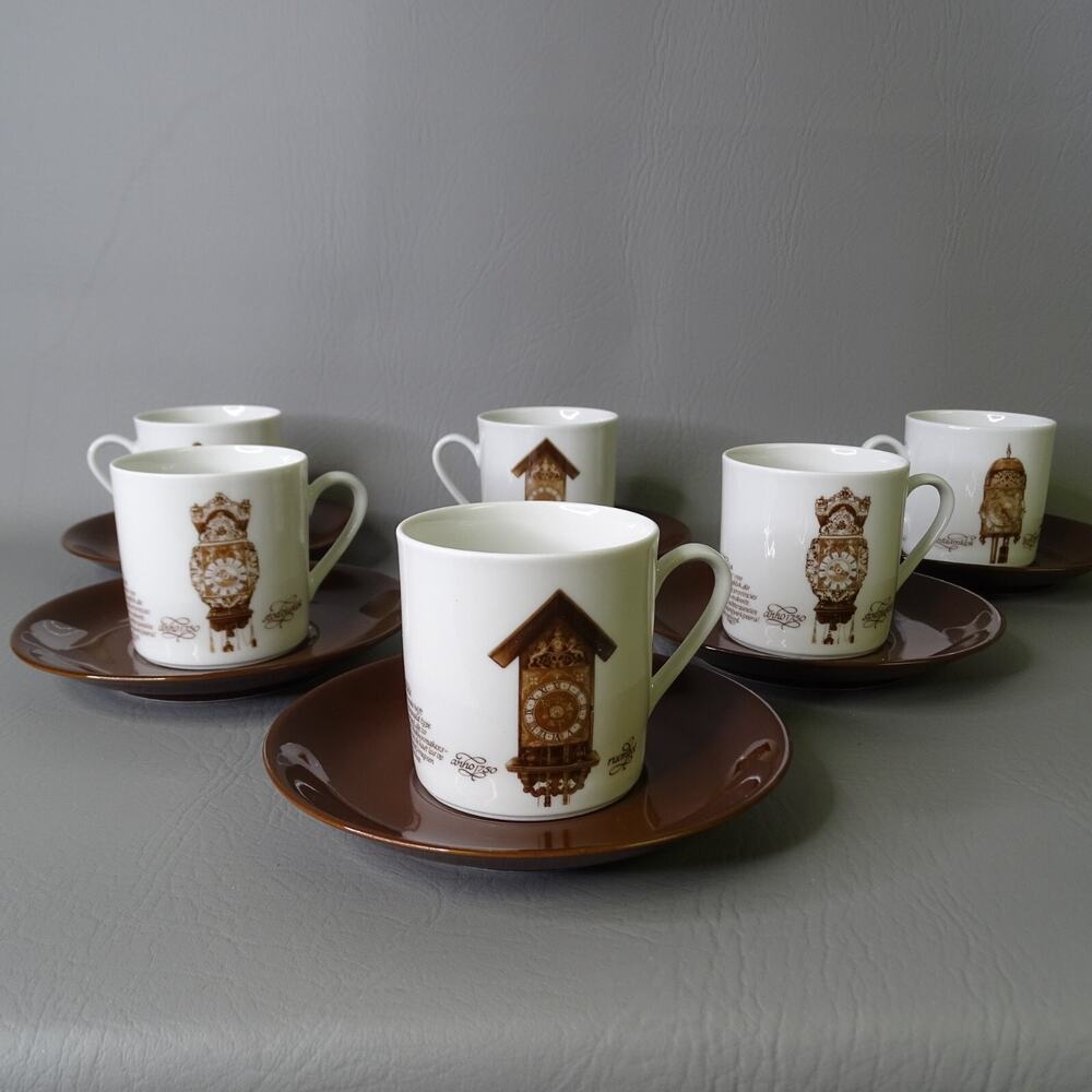 Vintage Mitterteich Porzellan Espresso Cup & Saucer Set Clock Pattern Germany